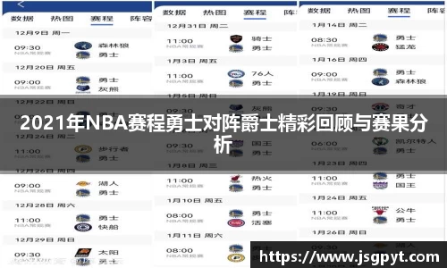 2021年NBA赛程勇士对阵爵士精彩回顾与赛果分析